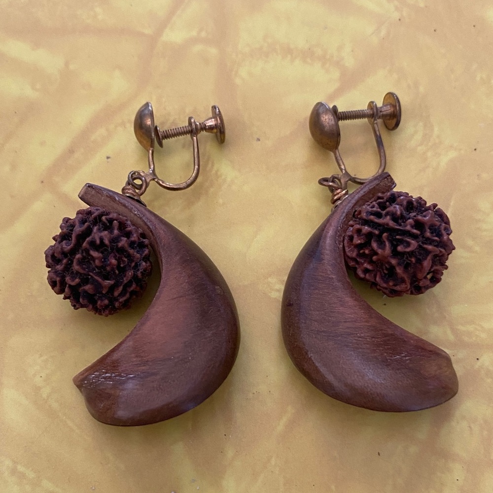 Vintage Elegant Brown Wooden Earrings